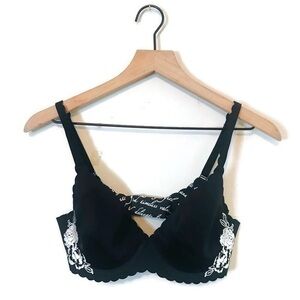 Victoria’s Secret Angels Floral Embroidered Black White Semi Lined Full Coverage